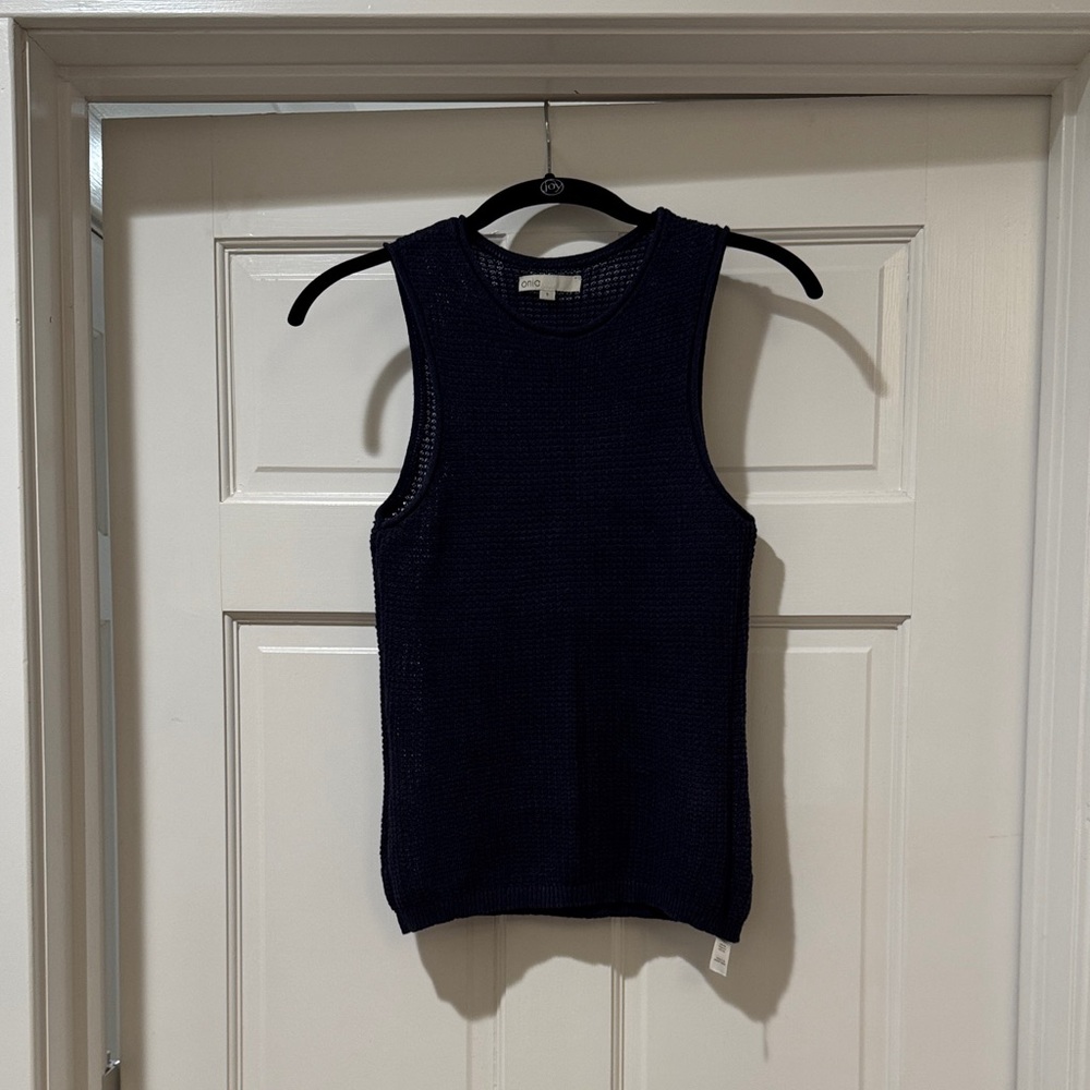 Onia Navy Blue Linen Knit Top
